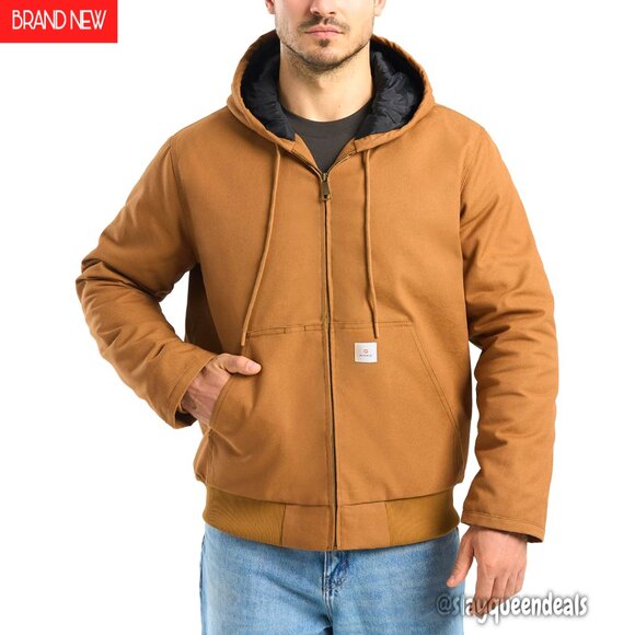 Men's Insulated Work Jacket Water Resistant Hooded Canvas Utility Coat